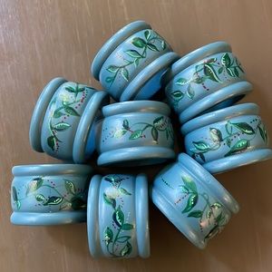 Set of 8 Vintage, hand-painted wooden napkin rings